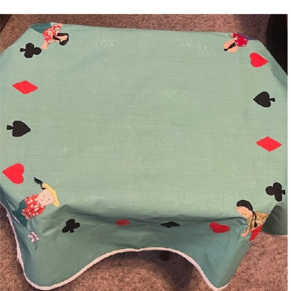 1950’s Playing Card Table Cover Asian Figures in the Design